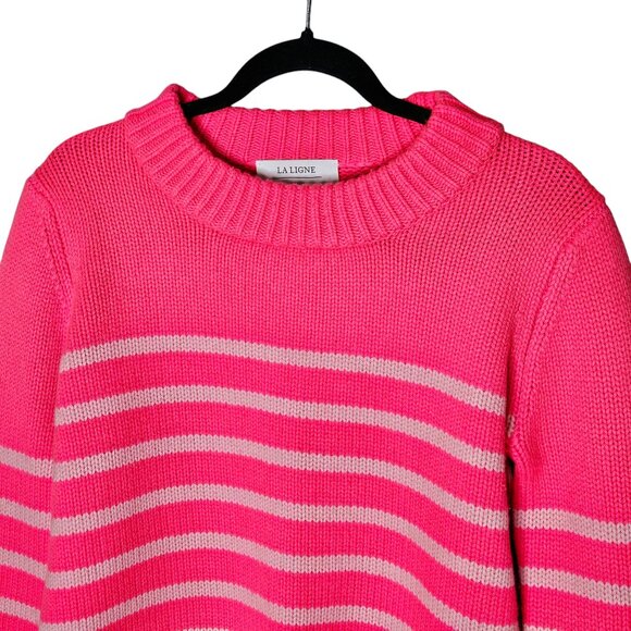 La Ligne Mini Marin Hot Pink Bubblegum Striped Wool Cashmere Long Sleeve Sweater - Picture 6 of 12